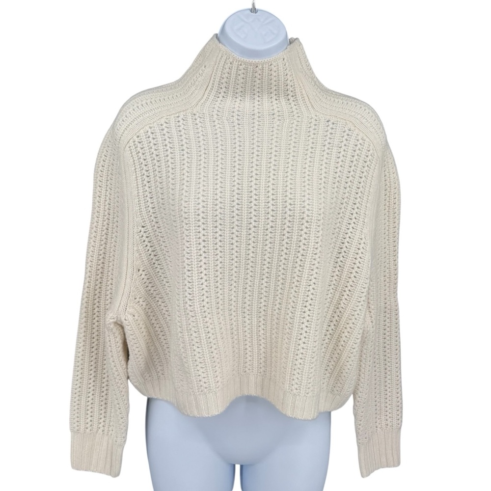 Madewell Pointelle-Stitch Merino Wool Mockneck Boxy Sweater Sz XXS Hthr Ivory